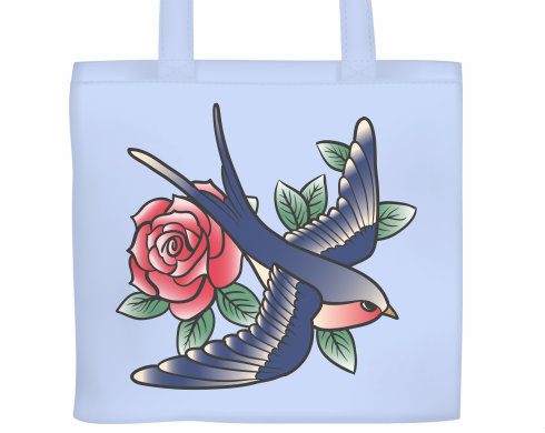 Plátěná nákupní taška Ptáček s růží