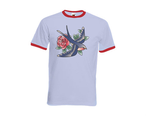 Pánské tričko s kontrastními lemy Ptáček s růží