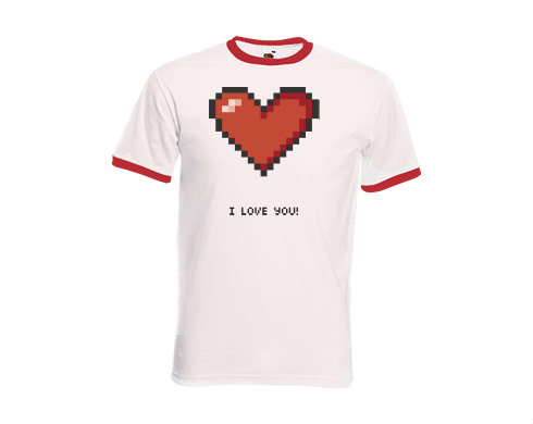 Pánské tričko s kontrastními lemy I love you pixel