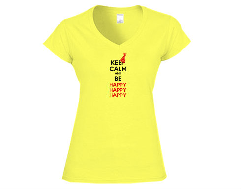 Dámské tričko V-výstřih Keep calm and be happy