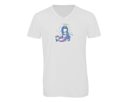 Pánské triko s výstřihem do V Mořská panna a jednorožec