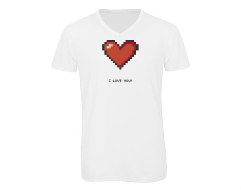 Pánské triko s výstřihem do V I love you pixel