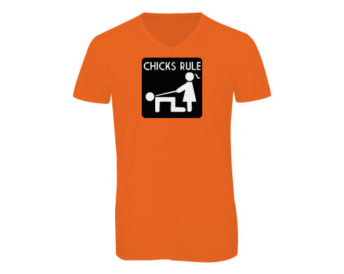 Pánské triko s výstřihem do V Chicks rule