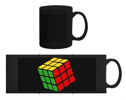Černý hrnek Rubikova kostka