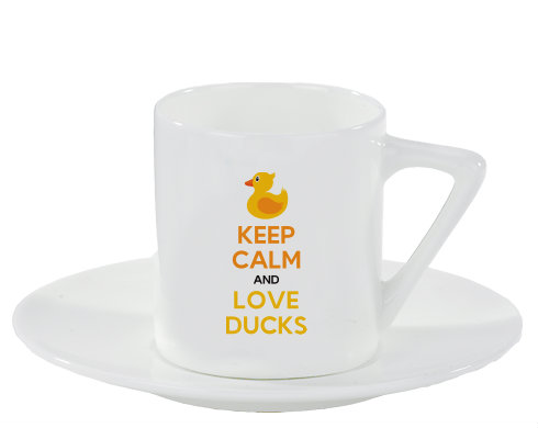 Keep calm and love ducks Espresso hrnek s podšálkem 100ml - Bílá