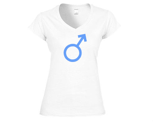 Muž pohlaví symbol Dámské tričko V-výstřih - Bílá