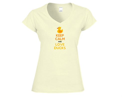 Keep calm and love ducks Dámské tričko V-výstřih - Bílá
