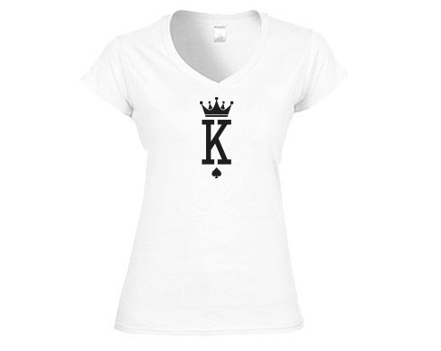 K as King Dámské tričko V-výstřih - Bílá