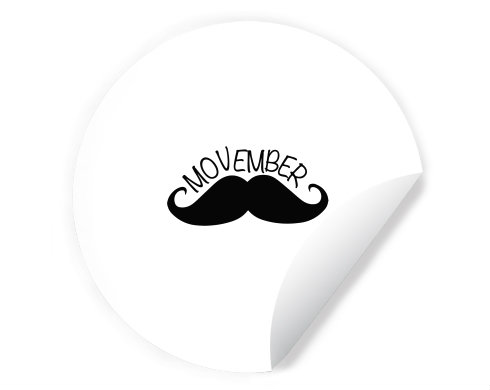 Movember Moustache Samolepky kruh - Bílá