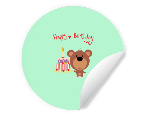 Happy Birthday Bear Samolepky kruh - Bílá