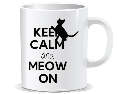 Keep calm and meow on Hrnek Premium - Bílá