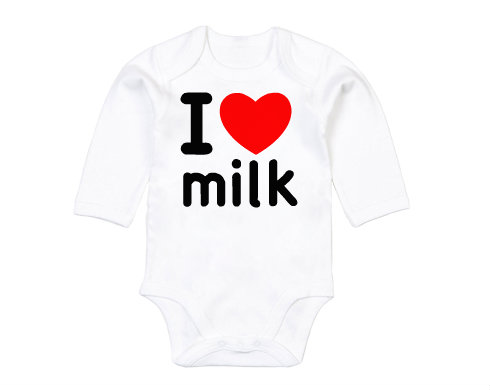 I Love milk Dětské body dlouhý rukáv BIO - Bílá