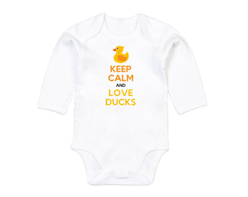 Keep calm and love ducks Dětské body dlouhý rukáv BIO - Bílá