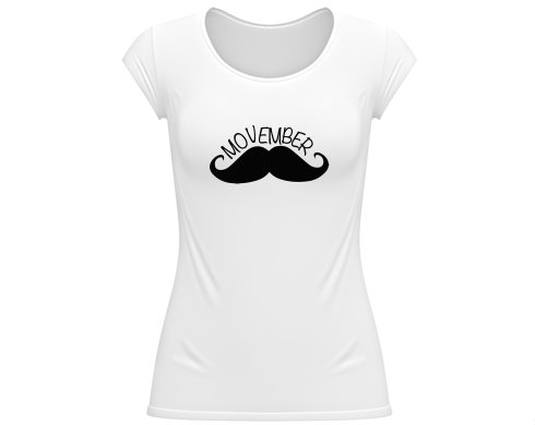 Movember Moustache Dámské tričko velký výstřih - Bílá