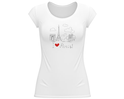 I Love Paris Dámské tričko velký výstřih - Bílá