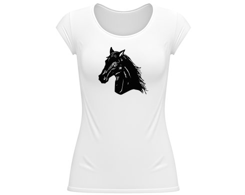 Kůň  Dámské tričko velký výstřih - Bílá