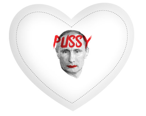 Pussy Putin Polštář Srdce - bílá