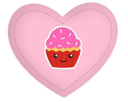 Kawaii cupcake Polštář Srdce - bílá