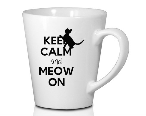 Keep calm and meow on Hrnek Latte 325ml - Bílá
