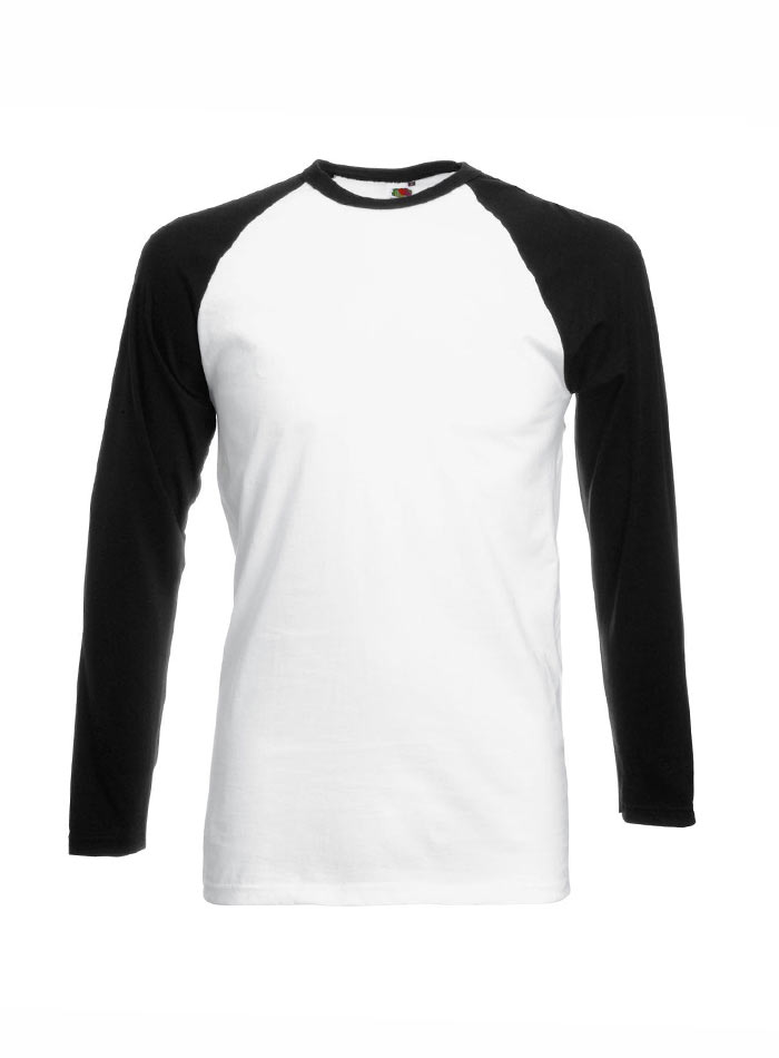 Pánské tričko Fruit of the Loom Baseball s dlouhým rukávem - bílá/černá 3XL