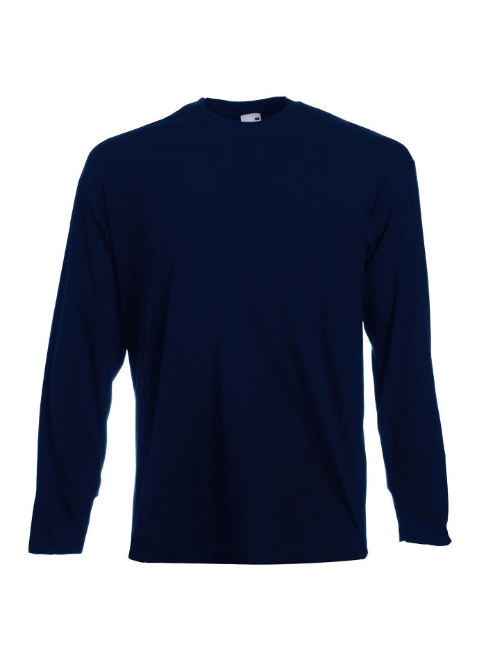 Pánské tričko s dlouhým rukávem Fruit of the Loom Value Weight - Temně modrá XXL